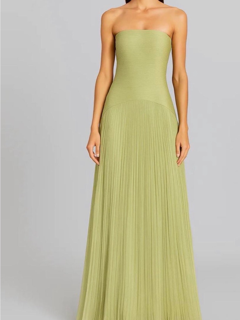 Strapless Pleated Maxi Dress in Sage Green